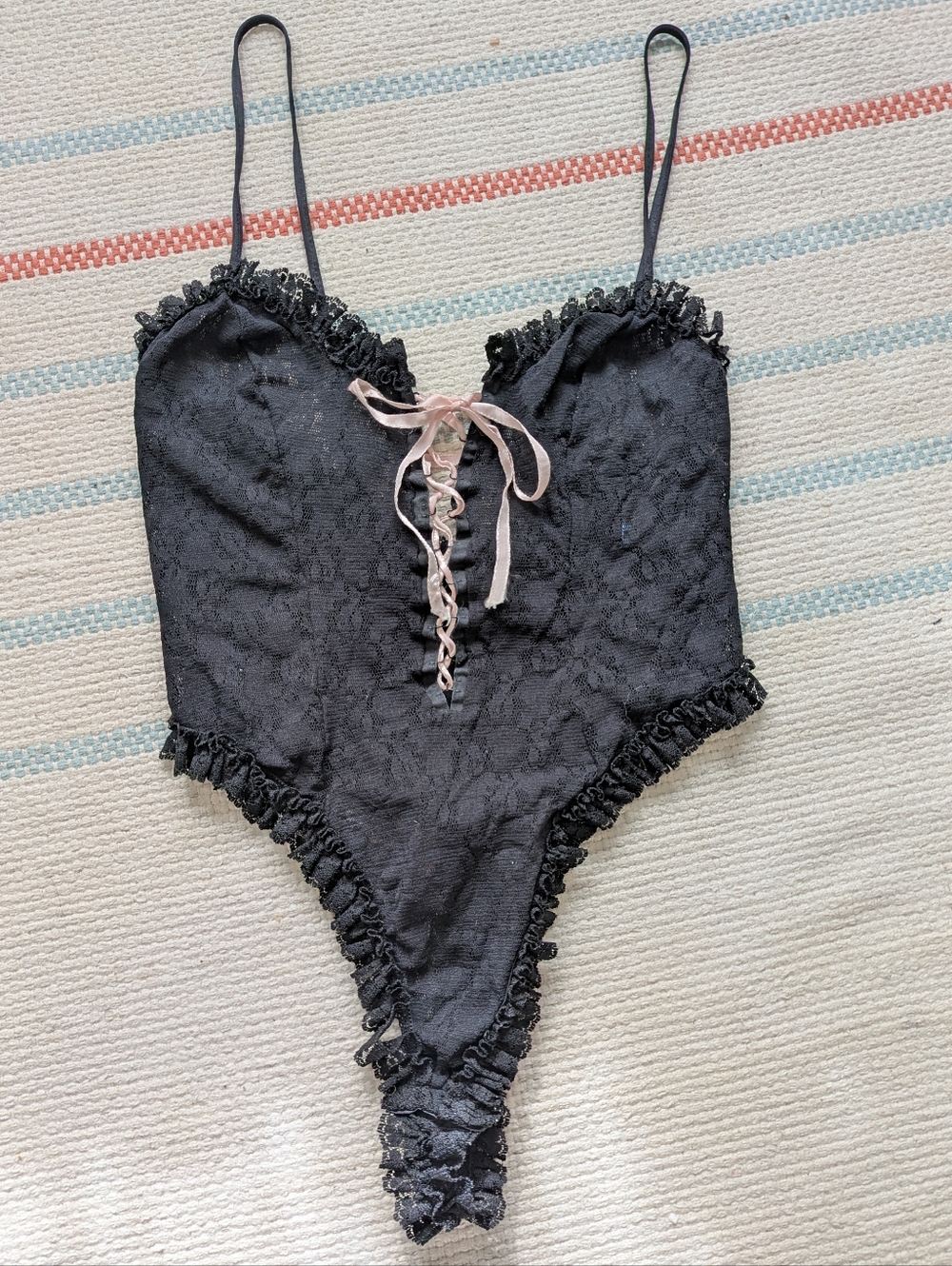 Sexy Lace Teddy With Pink Ribbon Detailing